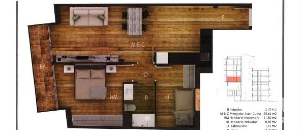 Piso 2 habitaciones de 58 m² en Barcelona (08035)