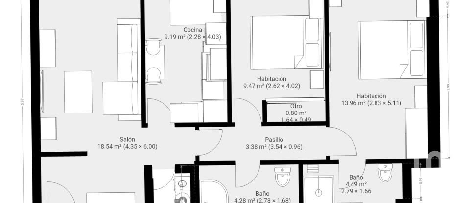 Appartement 2 chambres de 80 m² à Dena (36967)