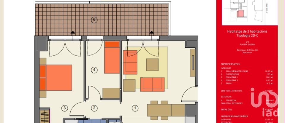 Appartement 2 chambres de 54 m² à Barcelona (08027)