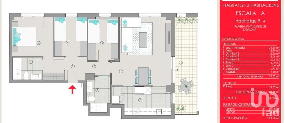 Apartment 3 bedrooms of 89 m² in Badalona (08917)