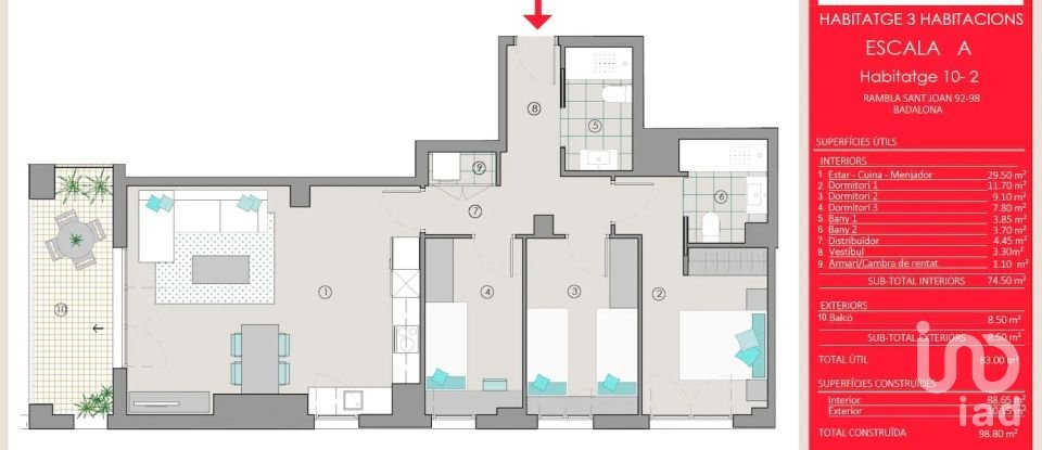 Penthouse 3 bedrooms of 83 m² in Badalona (08912)