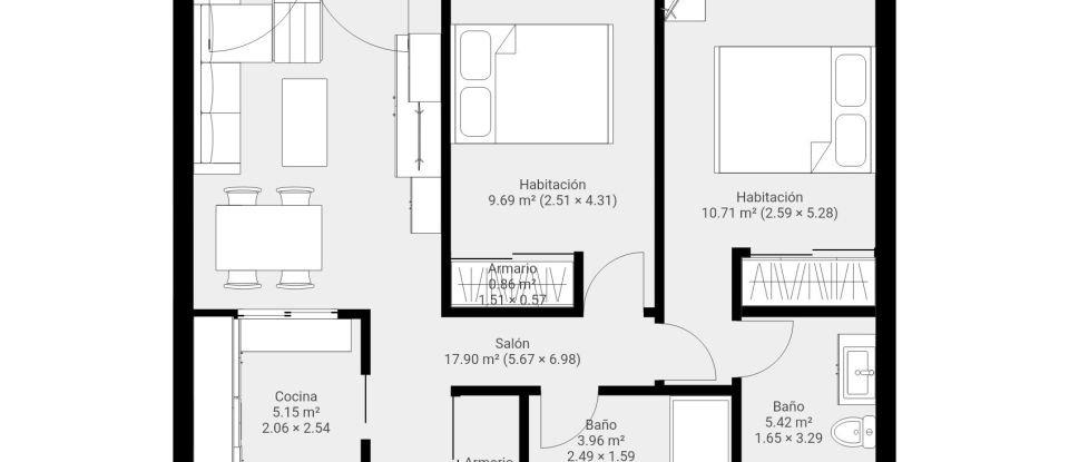Ático 2 habitaciones de 82 m² en A Carabuxeira (36969)