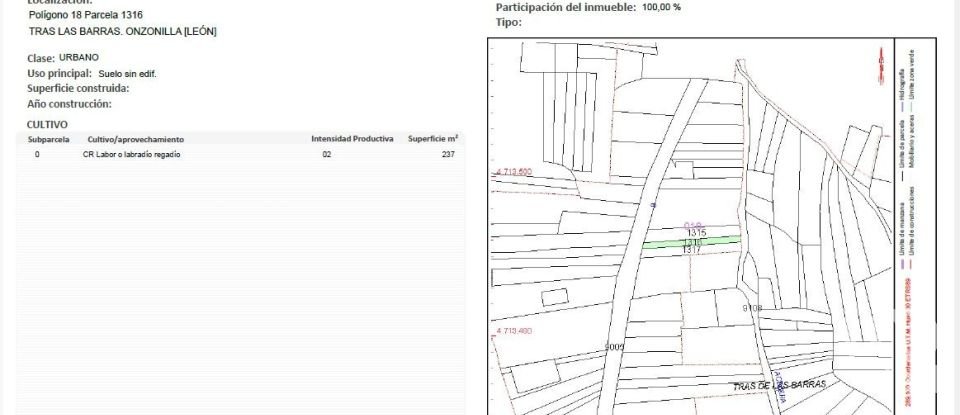 Terreno urbano de 1.035 m² en Vilecha (24192)
