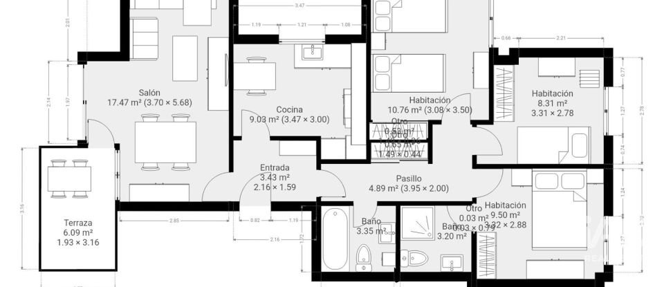Appartement 3 chambres de 95 m² à Bordons (36966)